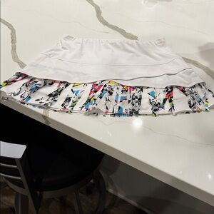 Lucky in Love White Skort with Multicolor Pattern